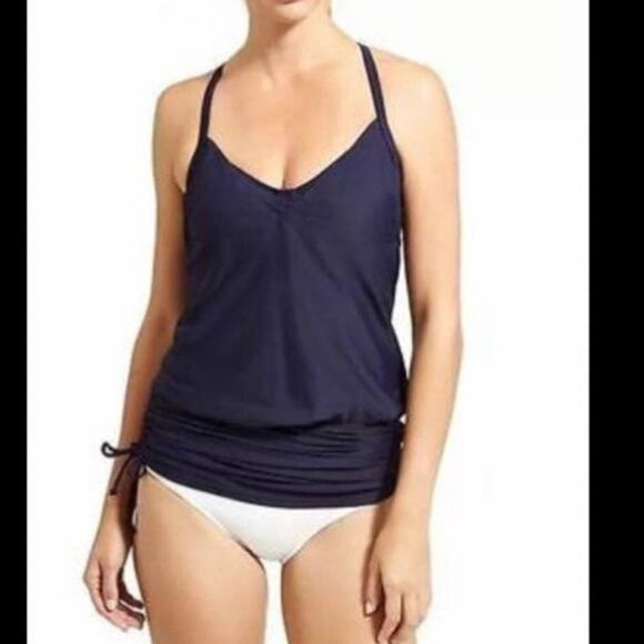 ATHLETA Side Scrunch Tankini Top in Navy size 36 B/C - Picture 3 of 11